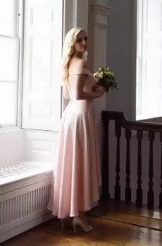 Pink bridesmaid dress with hi low skirt